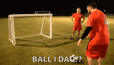 Man And Woman Playing Soccer Asking About Goal GIF