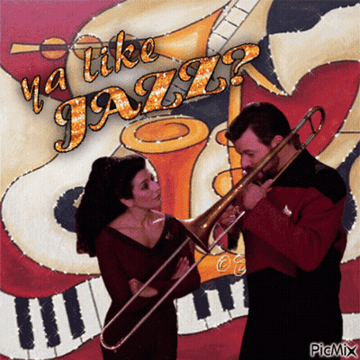 Man And Woman Playing Trombone Saying Ya Like Jazz GIF