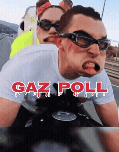 Man And Woman Riding Motorcycle Saying Gaz Poll GIF