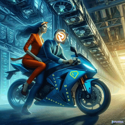 Man And Woman Riding Motorcycle With Glyph Miner GIF