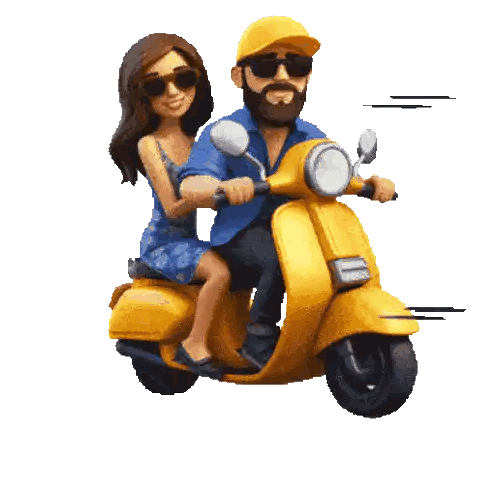 Man And Woman Riding Yellow Scooter Sticker