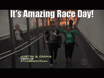 Man And Woman Running Down Stairs GIF