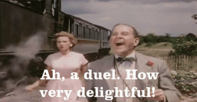 Man And Woman Running From Train Ah A Duel How Very Delightful GIF