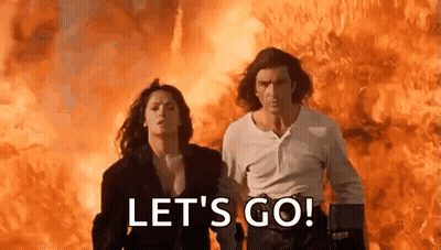 Man And Woman Running In Front Of Fire Let's Go GIF