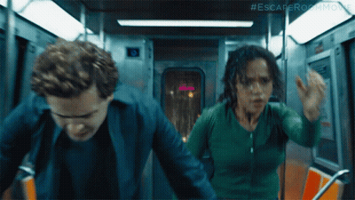 Man And Woman Running On Train #EscapeRoomMovie GIF