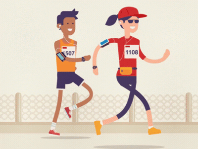 Man And Woman Running Race With 1108 Shirts GIF
