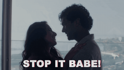 Man And Woman Saying Stop It Babe GIF