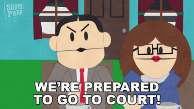 Man And Woman Saying We're Prepared To Go To Court GIF