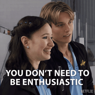 Man And Woman Saying You Don't Need To Be Enthusiastic GIF
