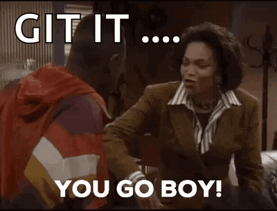 Man And Woman Shaking Hands Saying Git It You Go Boy GIF