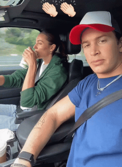 Man And Woman Sitting In Car Man Blue Shirt GIF