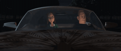 Man And Woman Sitting In Car With Bird GIF