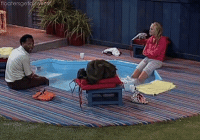 Man And Woman Sitting In Pool Floatersgettoloves GIF