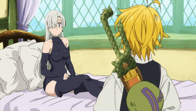 Man And Woman Sitting On Bed With Sword GIF