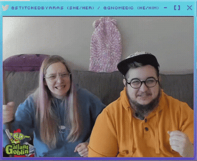 Man And Woman Sitting On Couch With Gallant Goblin Screen GIF