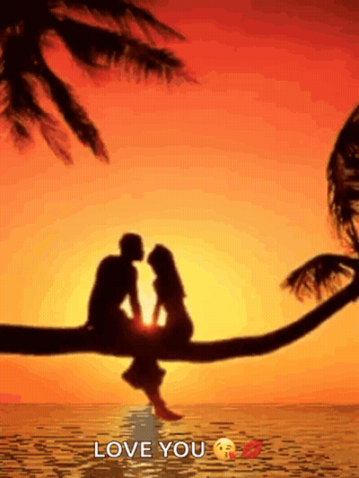 Man and Woman Sitting on Tree Branch at Sunset