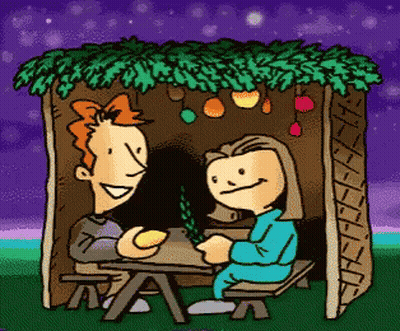 Man And Woman Sitting Under Canopy GIF