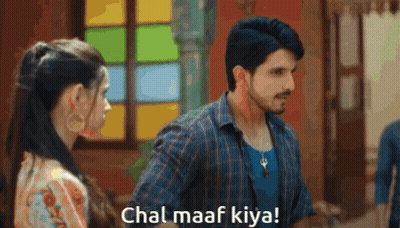 Man And Woman Standing At Window Saying Chal Maaf Kiya GIF