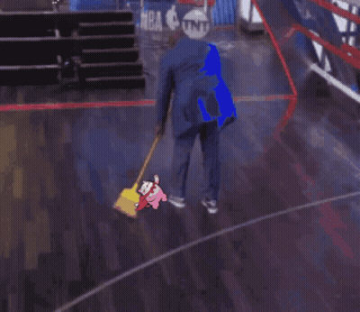 Man And Woman Standing Beside Sweeping Man GIF