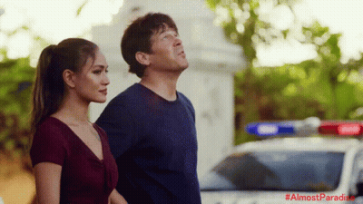 Man And Woman Standing In Front Of Police Car #AlmostParadise GIF