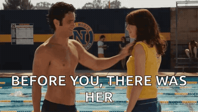 Man And Woman Standing In Front Of Swimming Pool Saying Before You There Was Her GIF