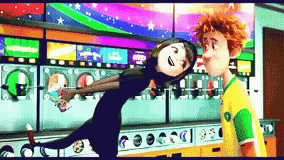 Man And Woman Standing In Laundromat Cartoon GIF