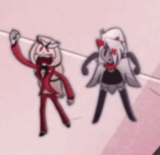 Man And Woman Standing Next To Each Other Pink Surface GIF