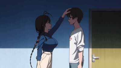 Man And Woman Standing Together Woman Touching His Head GIF