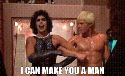 Man And Woman Standing With I Can Make You A Man GIF