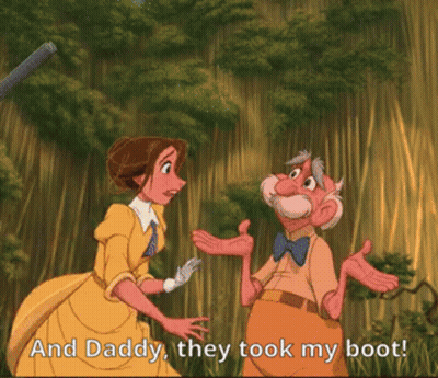 Man And Woman Talking With Words Daddy They Took My Boot GIF
