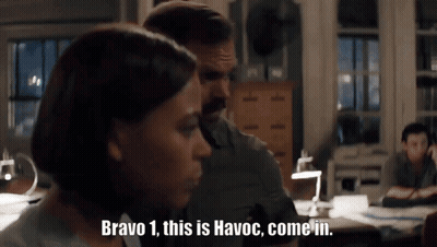 Man And Woman Talking Woman Saying Bravo 1 This Is Havoc Come In GIF