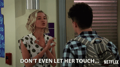 Man And Woman Talking Woman Saying Don't Even Let Her Touch GIF