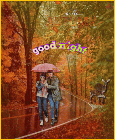 Man And Woman Walking In Rain Saying Good Night GIF