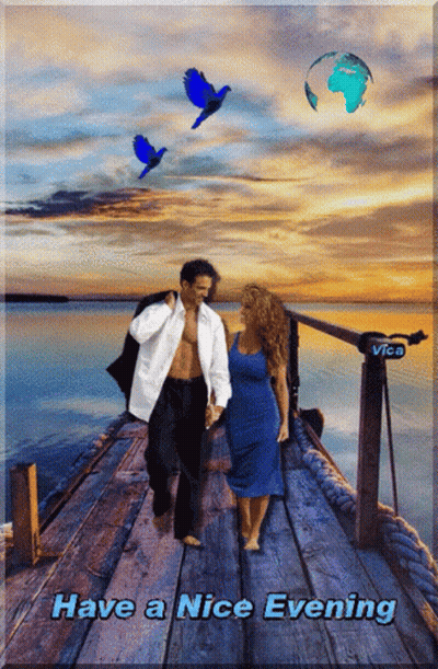 Man And Woman Walking On Pier Have A Nice Evening GIF