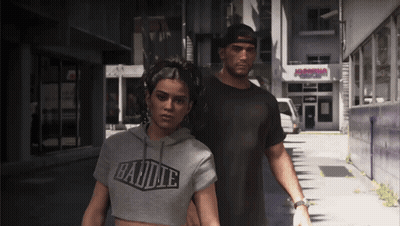 Man And Woman Walking, Woman In Barbie Shirt GIF