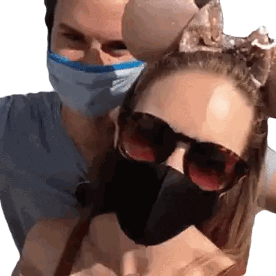 Man And Woman Wearing Face Masks And Sunglasses Sticker