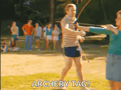 Man And Woman With Bows Saying Archery Tag GIF