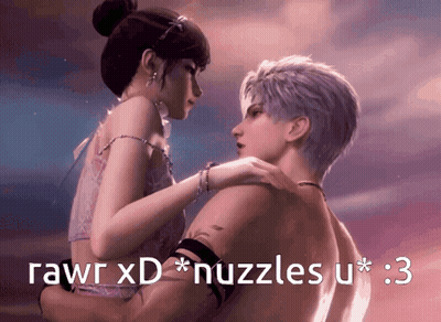Man And Woman With Caption Rawr XD Nuzzles U * 3 GIF