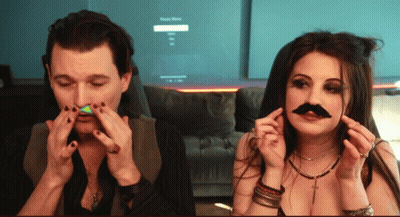 Man And Woman With Fake Mustaches GIF