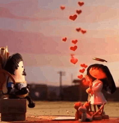 Man And Woman With Falling Hearts GIF