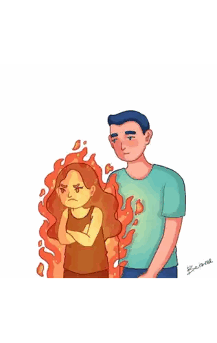 Man And Woman With Fire Sticker