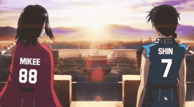 Man And Woman With Mikee 88 And Shin 7 On Backs GIF