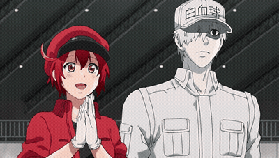 Man And Woman With One Wearing 白血球 Hat GIF