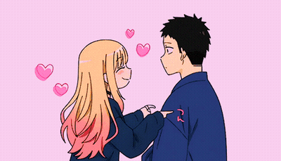 Man and Woman With Pink Hearts Floating