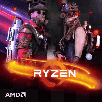 Man And Woman With Ryzen On Red Background GIF