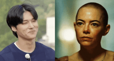 Man And Woman With Shaved Heads Standing Together GIF