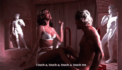 Man And Woman With Statues Saying Touch-A Touch Me GIF