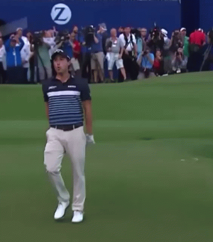 Man Arms Outstretched On Golf Course Crowd Watching GIF