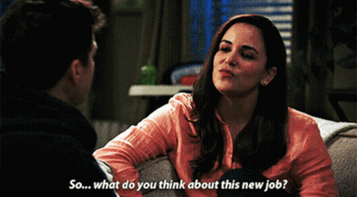 Man Asking Woman About New Job GIF