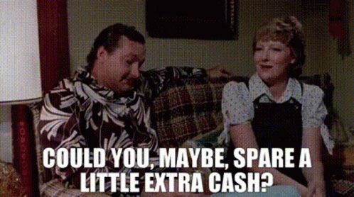 Man Asking Woman For Spare Cash On Couch GIF